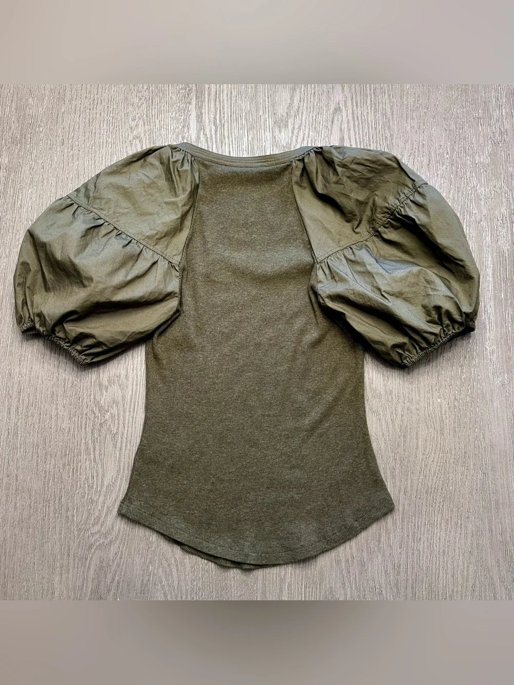 Ulla Johnson Harlowe Puff Sleeve Rib Knit Top Military Melange Olive Green Small - Picture 4 of 11